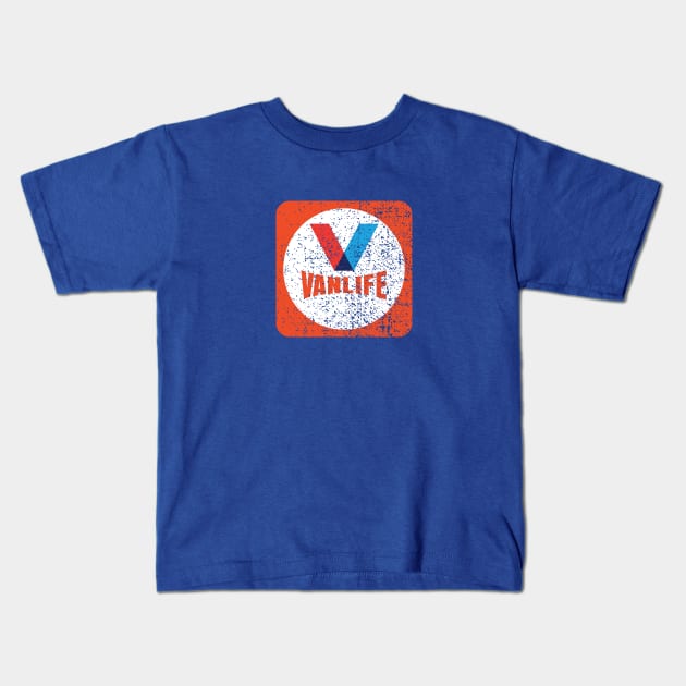 Vanlife Vintage logo, distressed Kids T-Shirt by CampWestfalia